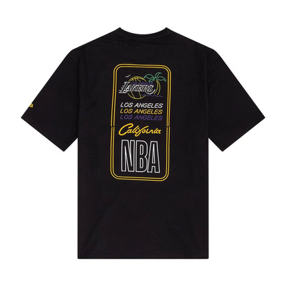 The Male model is wearing LA Lakers NBA Neon Graphic Black T-Shirt 2