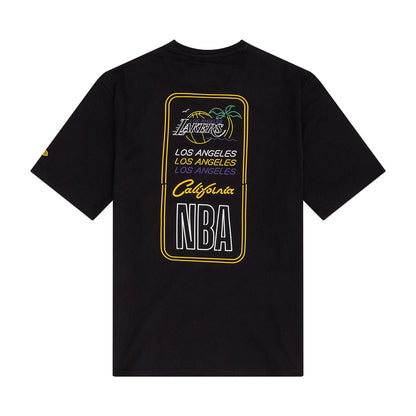 The Male model is wearing LA Lakers NBA Neon Graphic Black T-Shirt 2