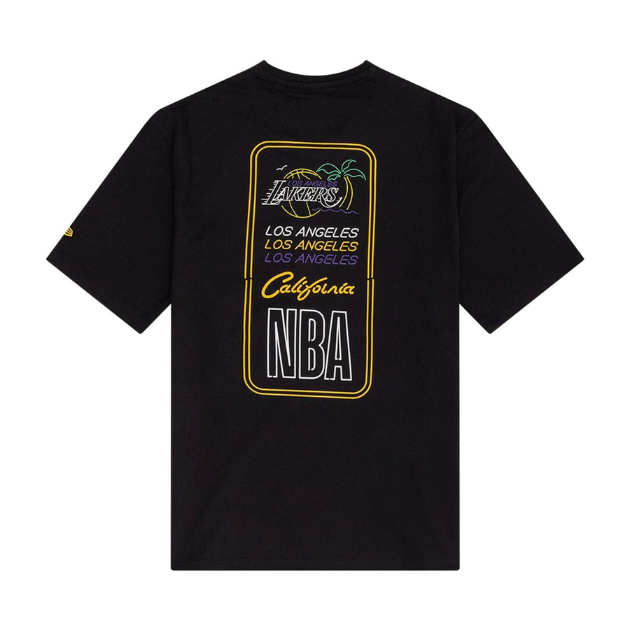 The Male model is wearing LA Lakers NBA Neon Graphic Black T-Shirt 2
