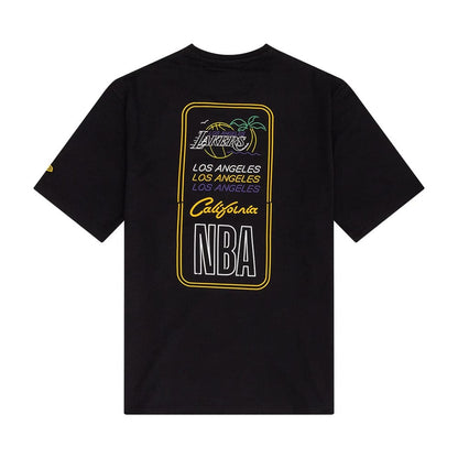 The Male model is wearing LA Lakers NBA Neon Graphic Black T-Shirt 2