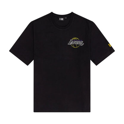 The Male model is wearing LA Lakers NBA Neon Graphic Black T-Shirt 1