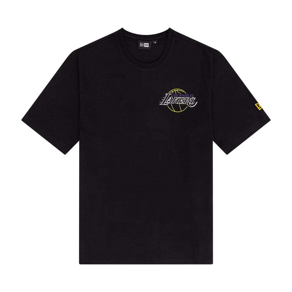 The Male model is wearing LA Lakers NBA Neon Graphic Black T-Shirt 1