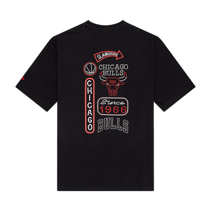 The Male model is wearing Chicago Bulls NBA Neon Graphic Black T-Shirt 2