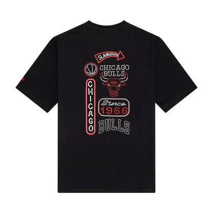The Male model is wearing Chicago Bulls NBA Neon Graphic Black T-Shirt 2