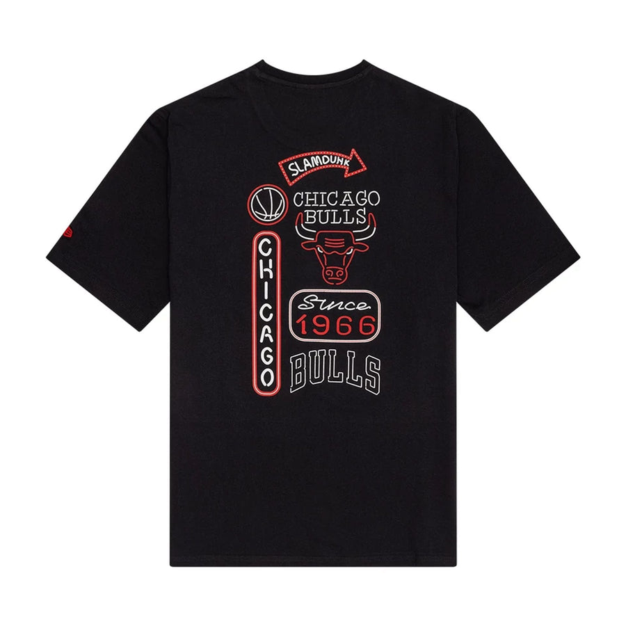 The Male model is wearing Chicago Bulls NBA Neon Graphic Black T-Shirt 2