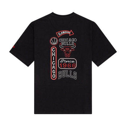 The Male model is wearing Chicago Bulls NBA Neon Graphic Black T-Shirt 2