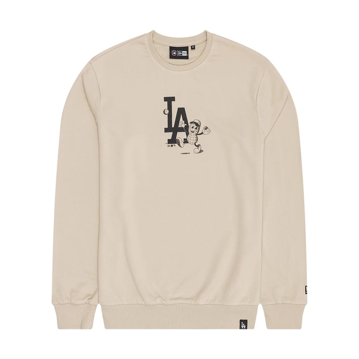 The Male model is wearing LA Dodgers MLB Food Graphic Light Beige Crew Neck Sweater 1