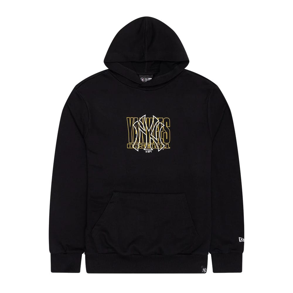 The Male model is wearing New York Yankees MLB Outline Black Pullover Hoodie 1