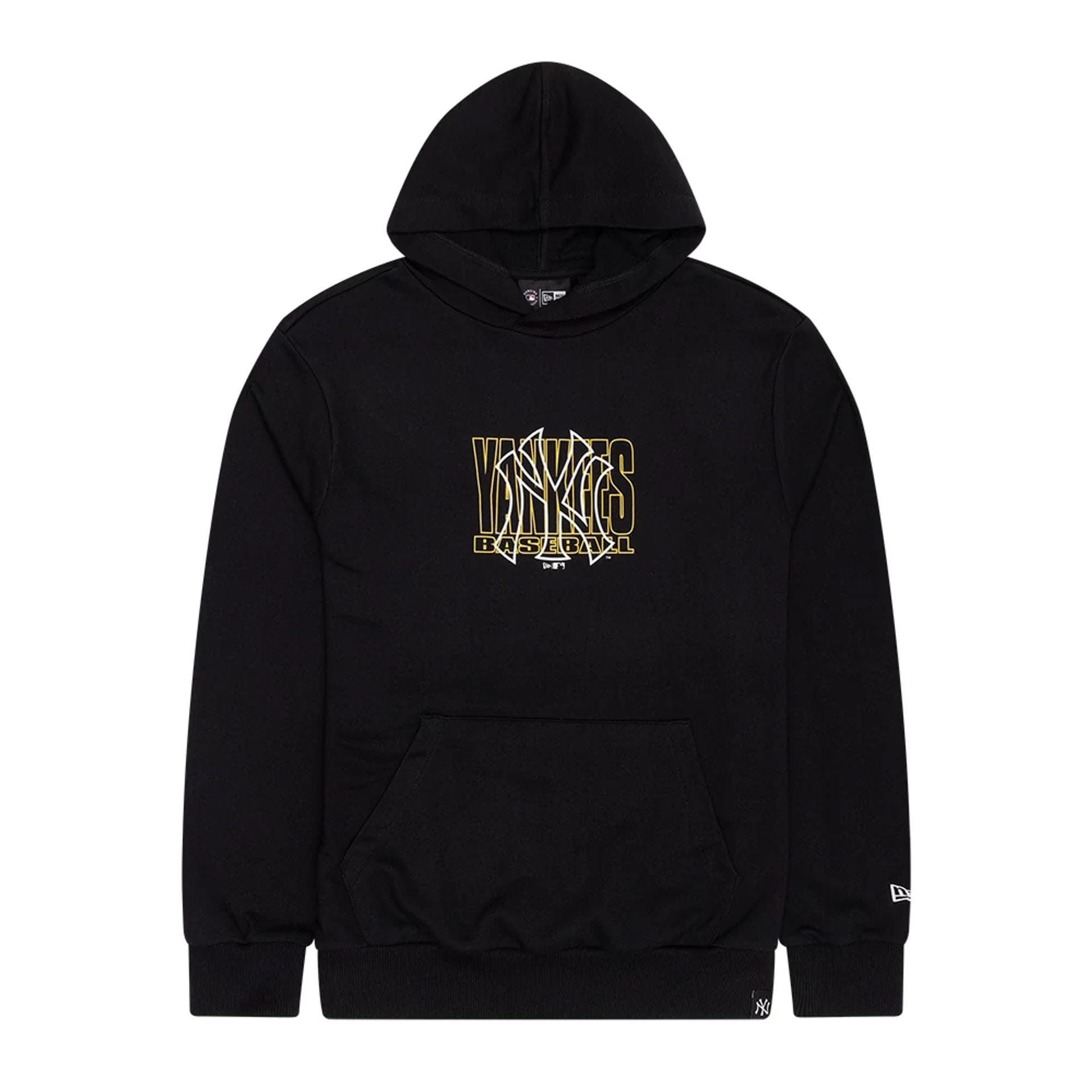 The Male model is wearing New York Yankees MLB Outline Black Pullover Hoodie 1