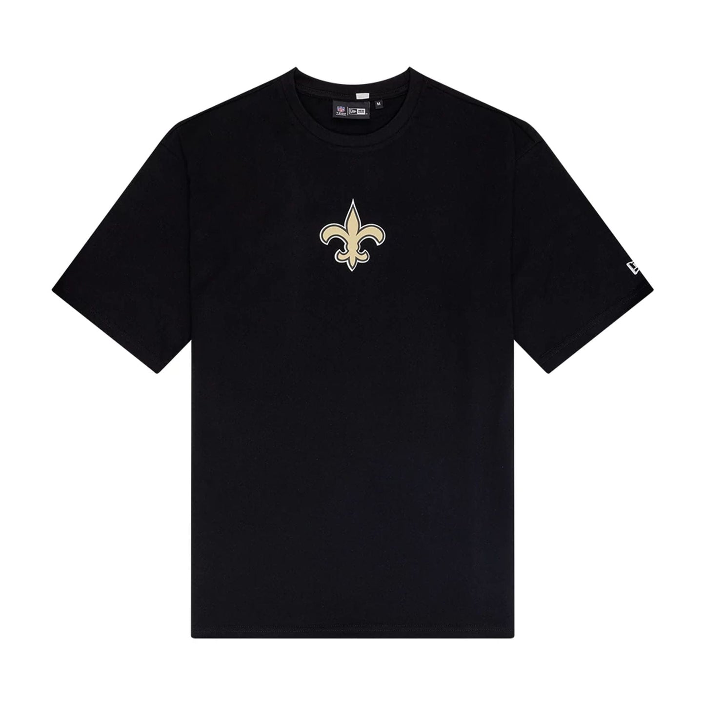 The Male model is wearing New Orleans Saints NFL Arch Graphic Black Oversized T-Shirt 1