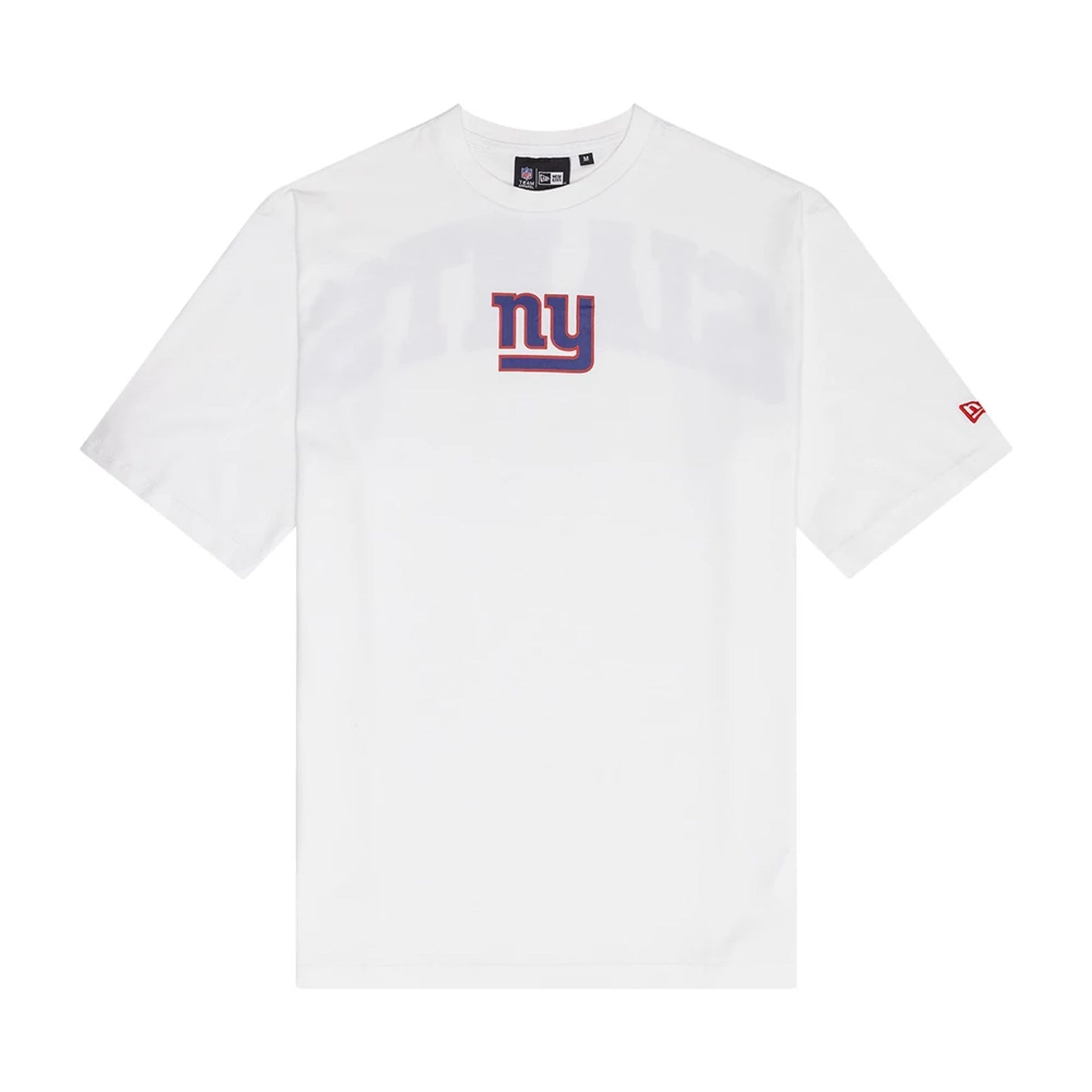 The Male model is wearing New York Giants NFL Arch Graphic White Oversized T-Shirt 1