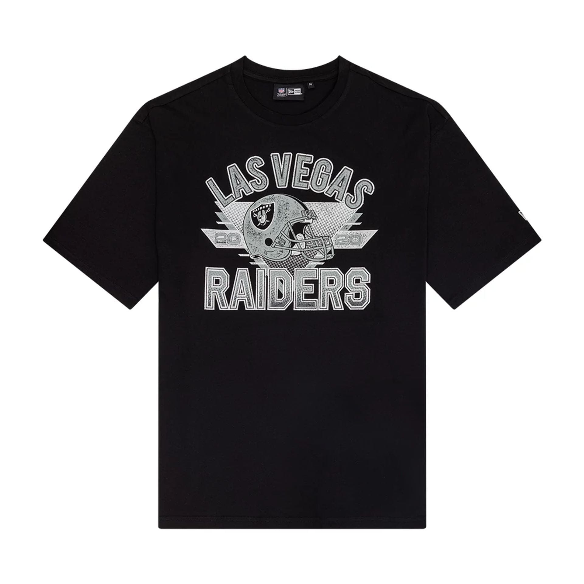 The Male model is wearing Las Vegas Raiders NFL Helmet Graphic Black T-Shirt 1