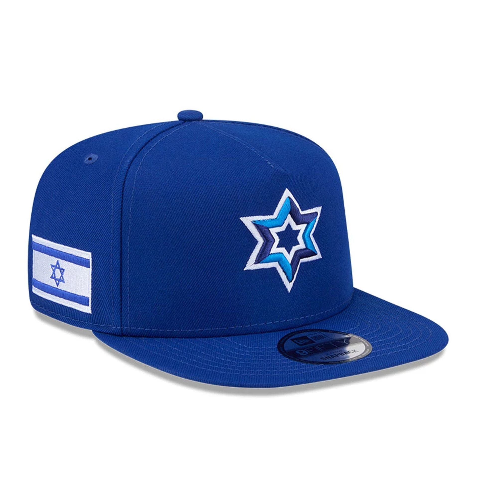 Pictured is this MLB World Baseball Classic 2026 Israel 9FIFTY A-Frame Snapback cap in blue. 1