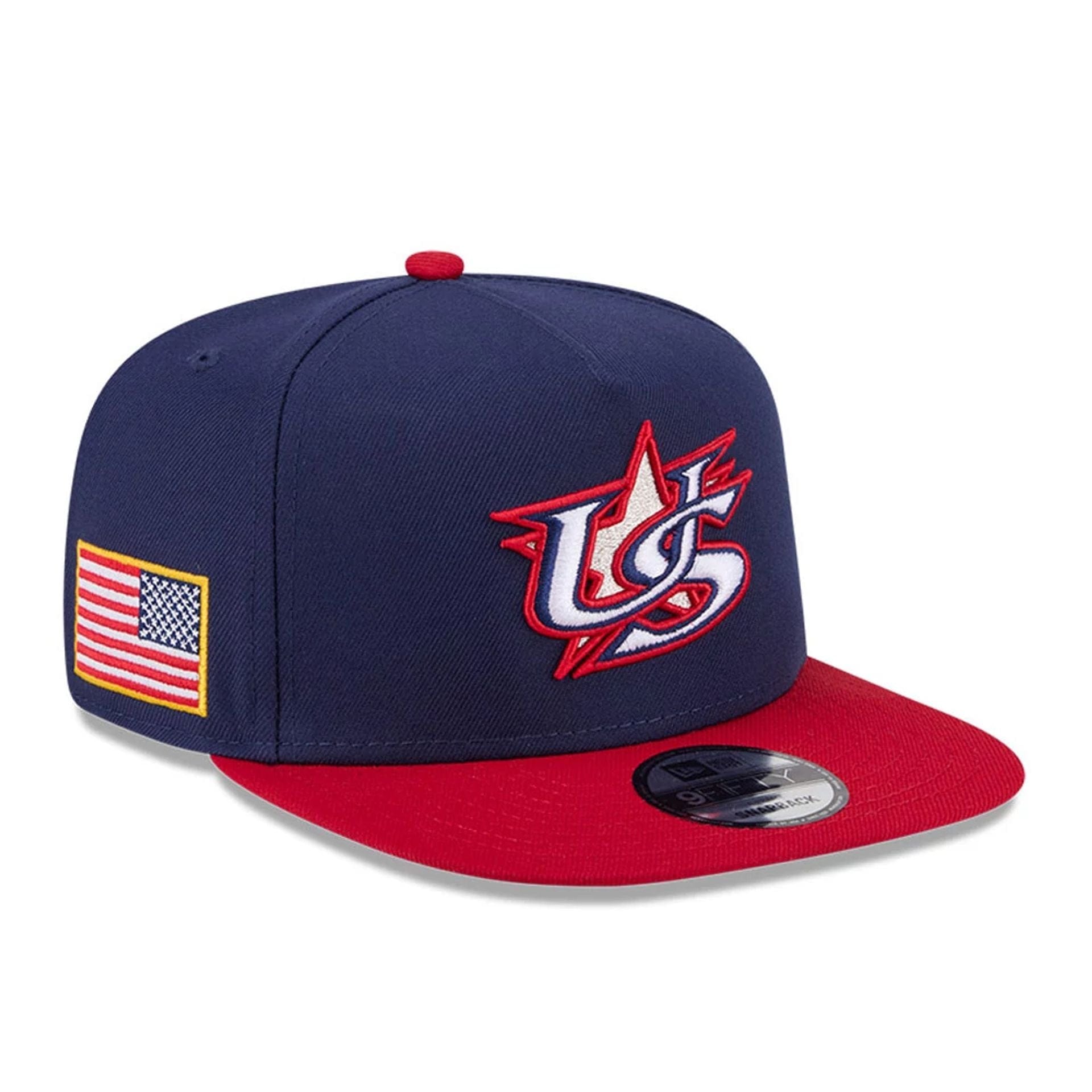 Pictured is this MLB World Baseball Classic 2026 USA 9FIFTY A-Frame Snapback cap in navy. 1