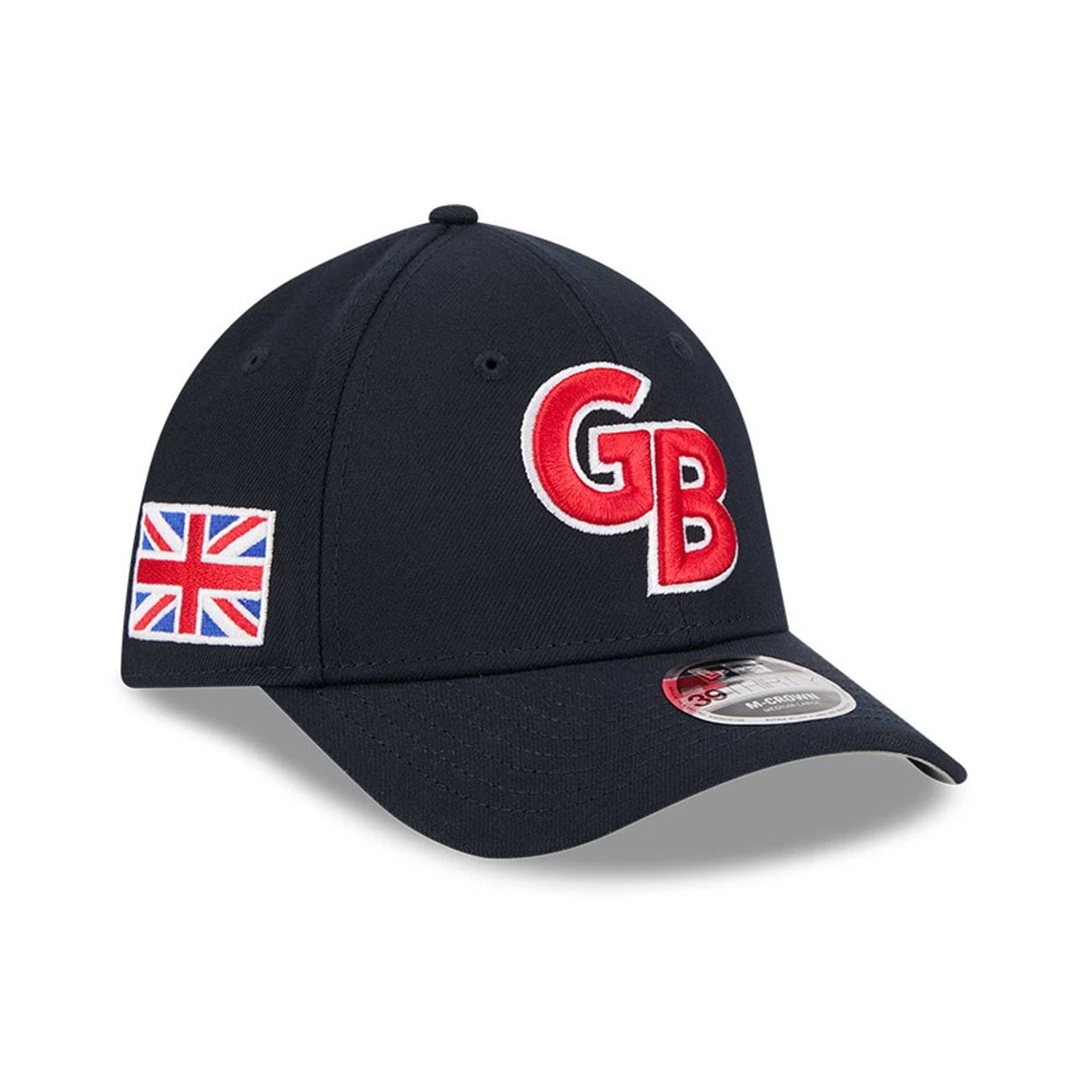 Pictured is this MLB World Baseball Classic 2026 Great Britain 39THIRTY M-Crown Stretch Fit cap in navy. 1