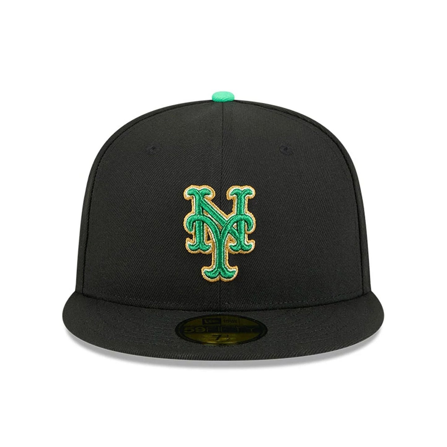 Pictured is this MLB Saint Patrick's Day New York Mets 59FIFTY Fitted cap in black. 2