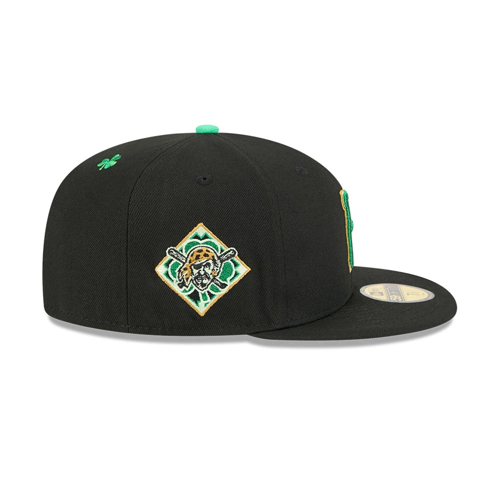 Pictured is this MLB Saint Patrick's Day Pittsburgh Pirates 59FIFTY Fitted cap in black. 5
