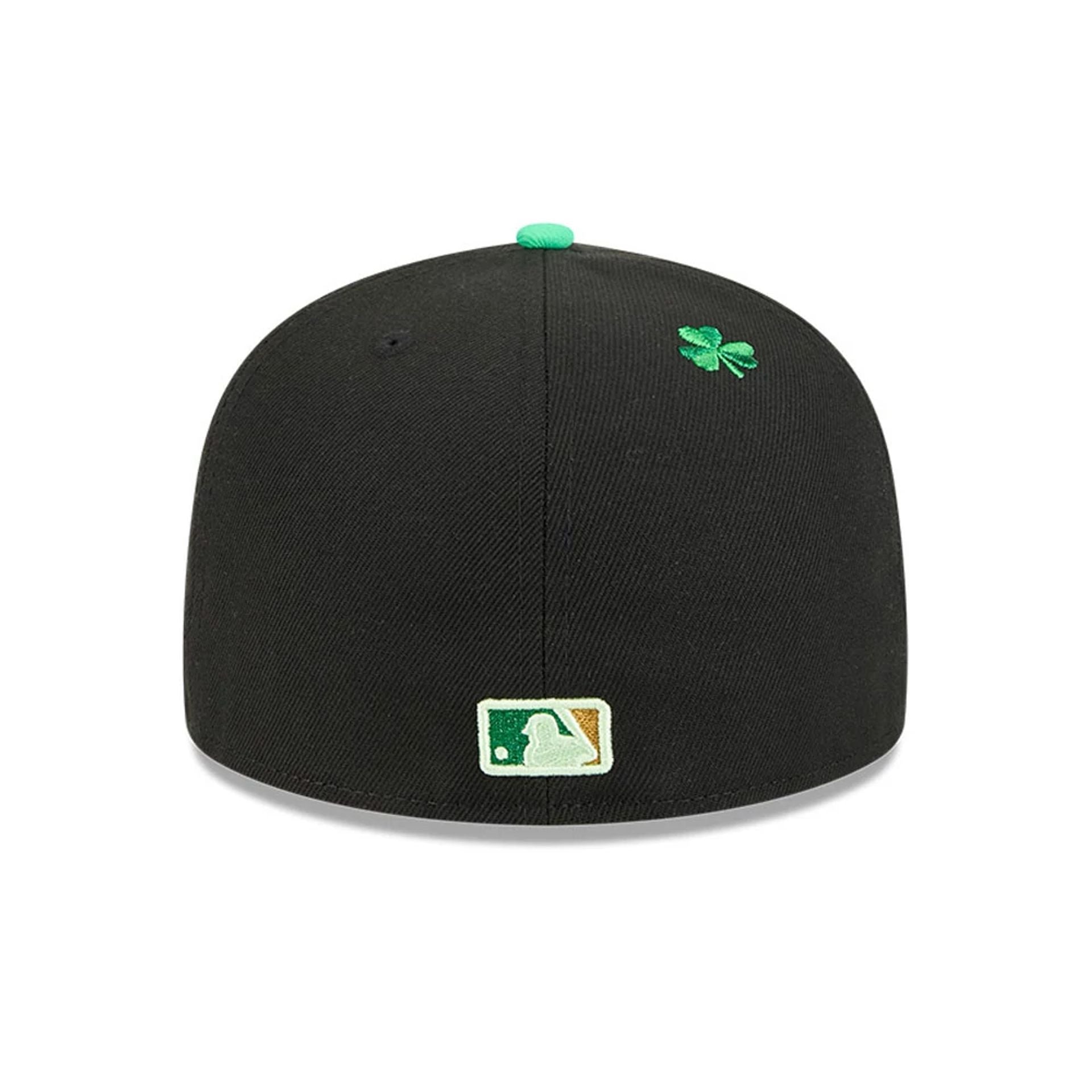 Pictured is this MLB Saint Patrick's Day Athletics 59FIFTY Fitted cap in black. 6