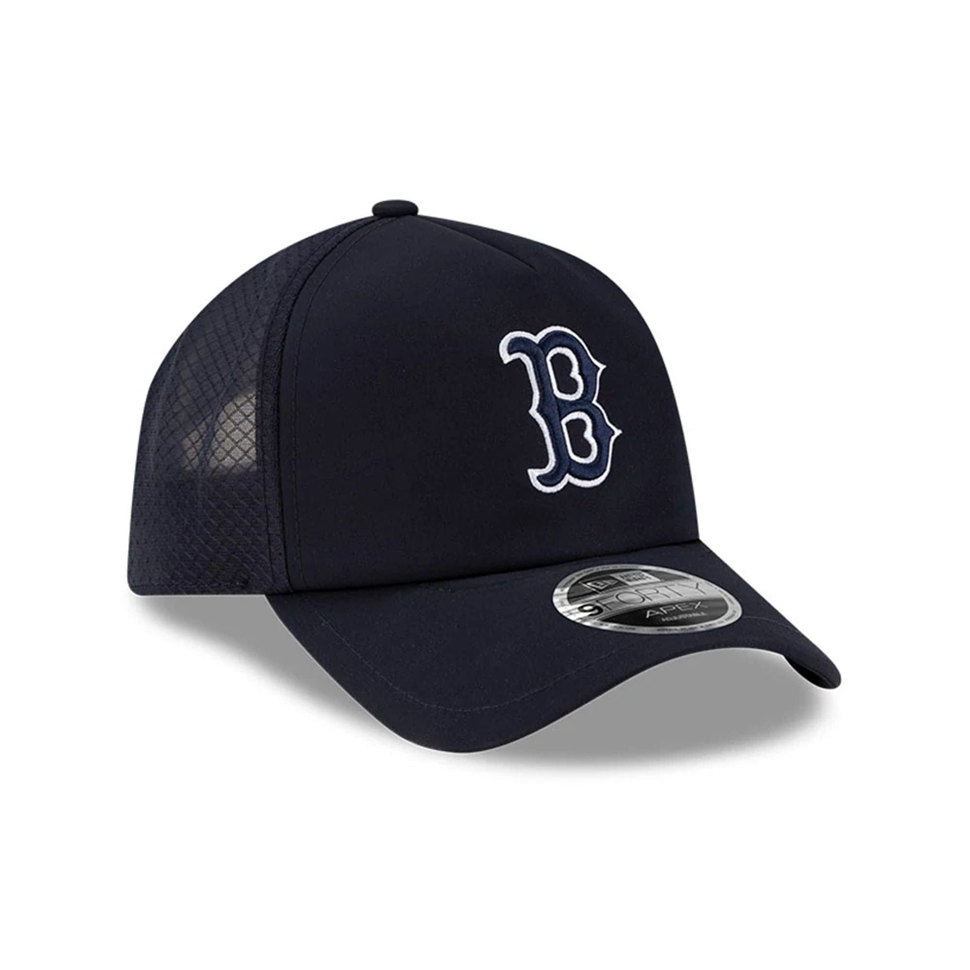Pictured is this MLB Batting Practice 2026 Boston Red Sox 9FORTY Apex cap in navy. 3