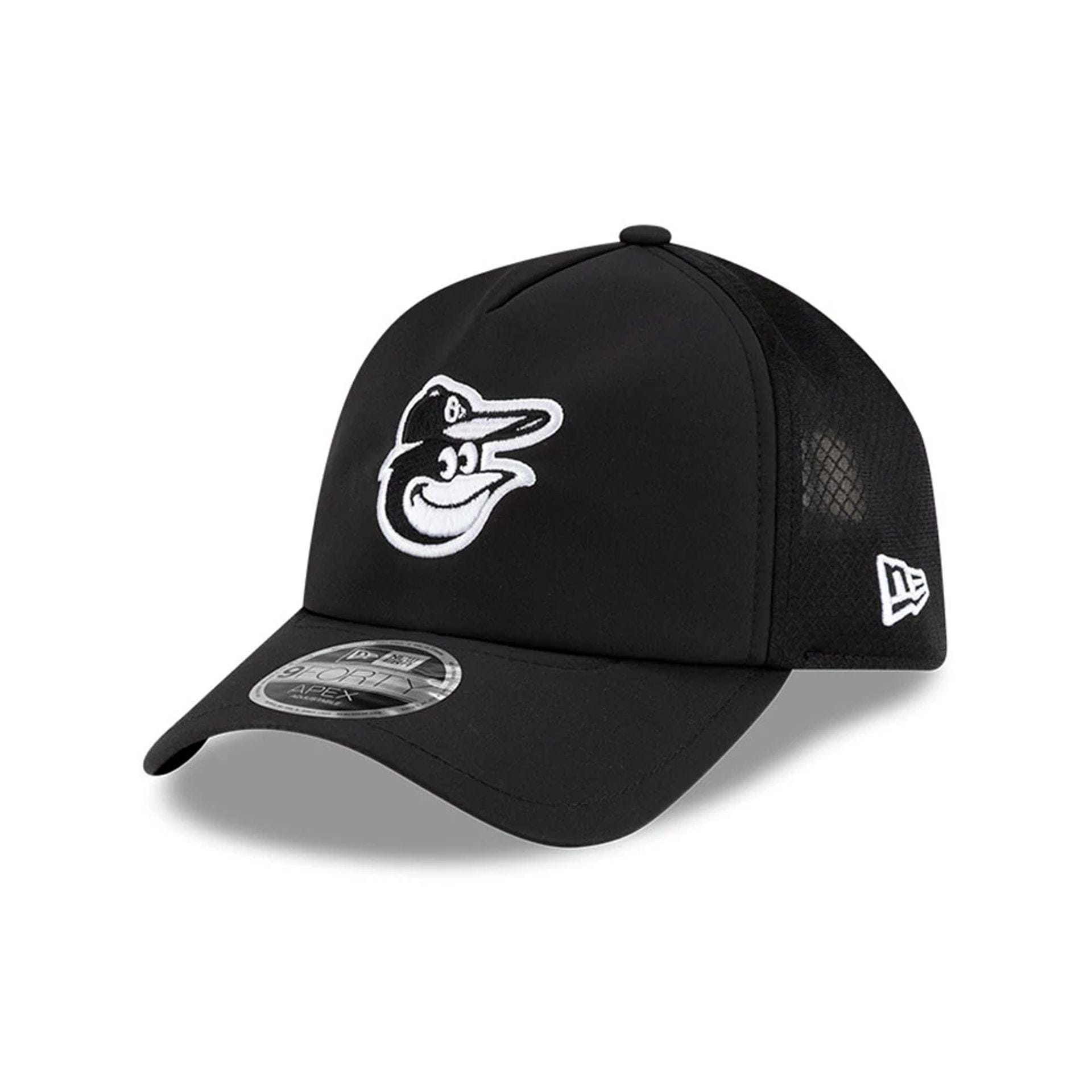 Pictured is this MLB Batting Practice 2026 Baltimore Orioles 9FORTY Apex cap in black. 1