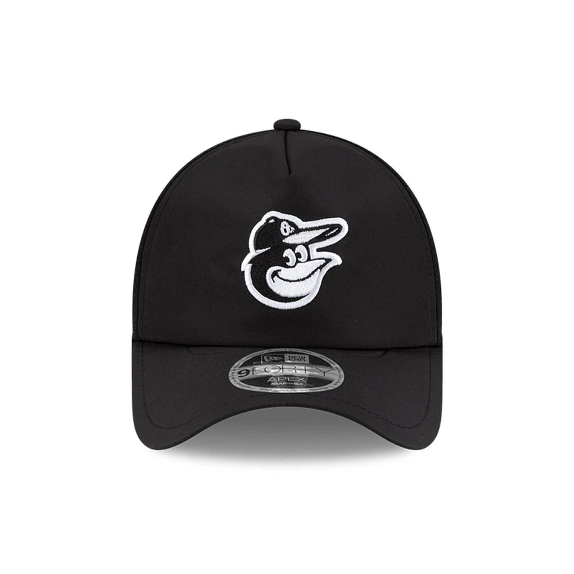 Pictured is this MLB Batting Practice 2026 Baltimore Orioles 9FORTY Apex cap in black. 2