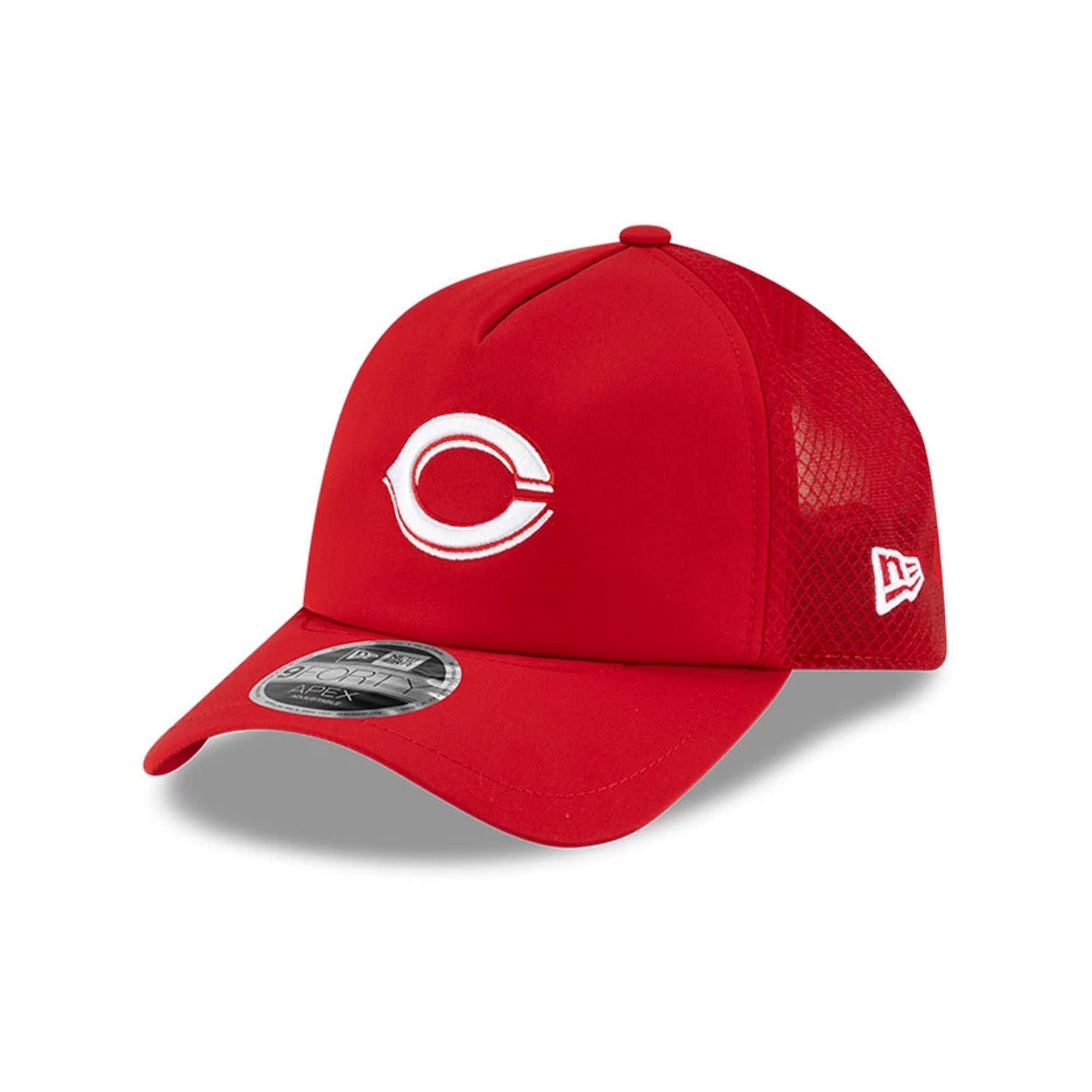 Pictured is this MLB Batting Practice 2026 Cincinnati Reds 9FORTY Apex cap in red. 1