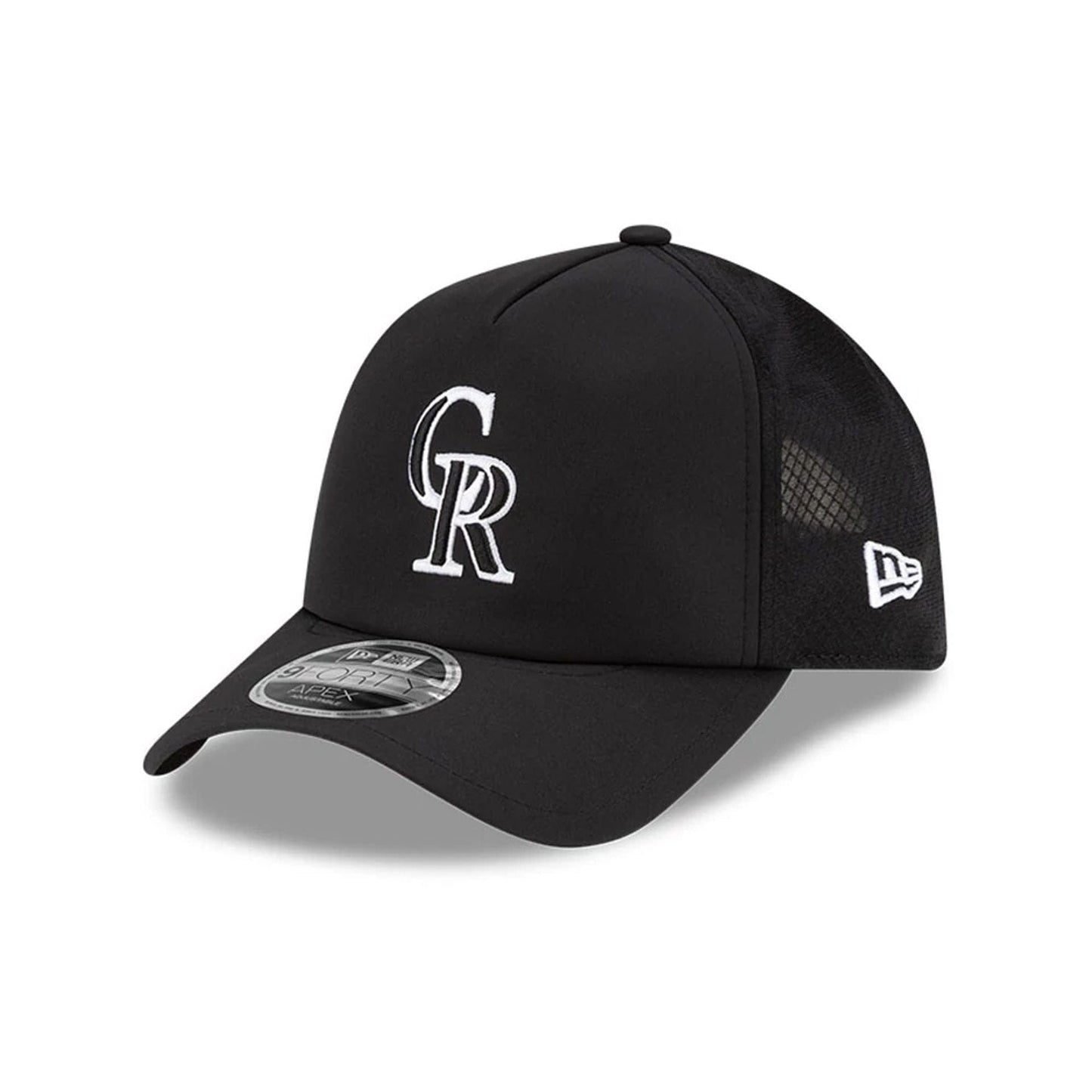 Pictured is this MLB Batting Practice 2026 Colorado Rockies 9FORTY Apex cap in Black. 1