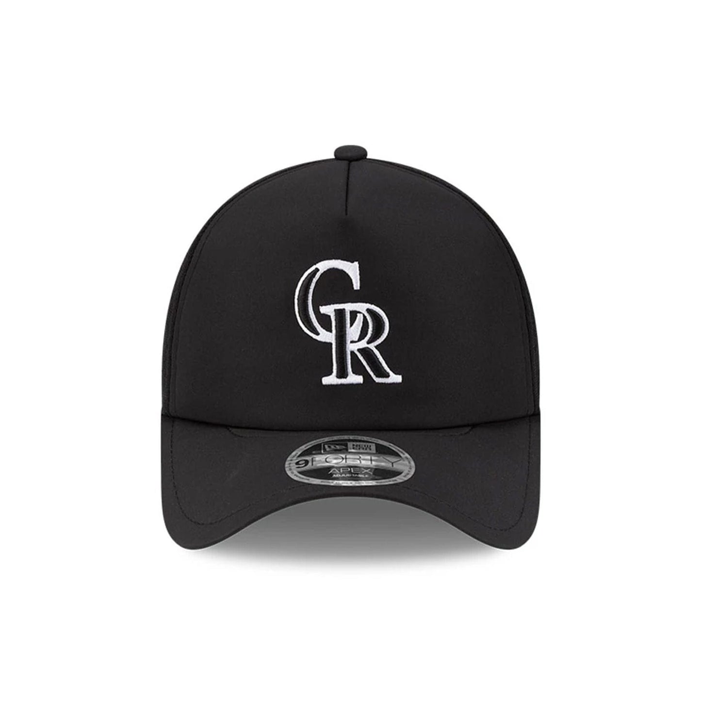 Pictured is this MLB Batting Practice 2026 Colorado Rockies 9FORTY Apex cap in Black. 2