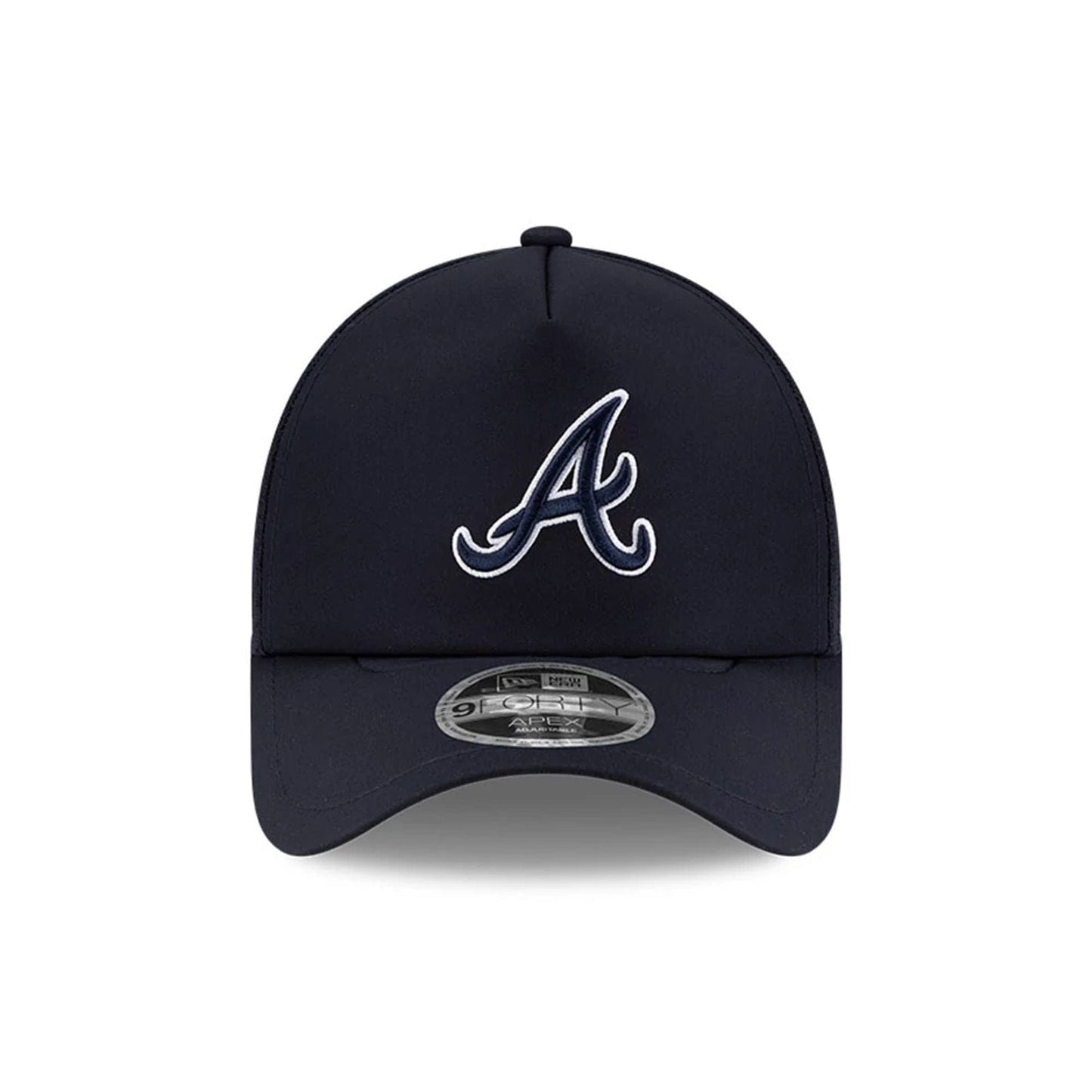 Pictured is this MLB Batting Practice 2026 Atlanta Braves 9FORTY Apex cap in navy. 2