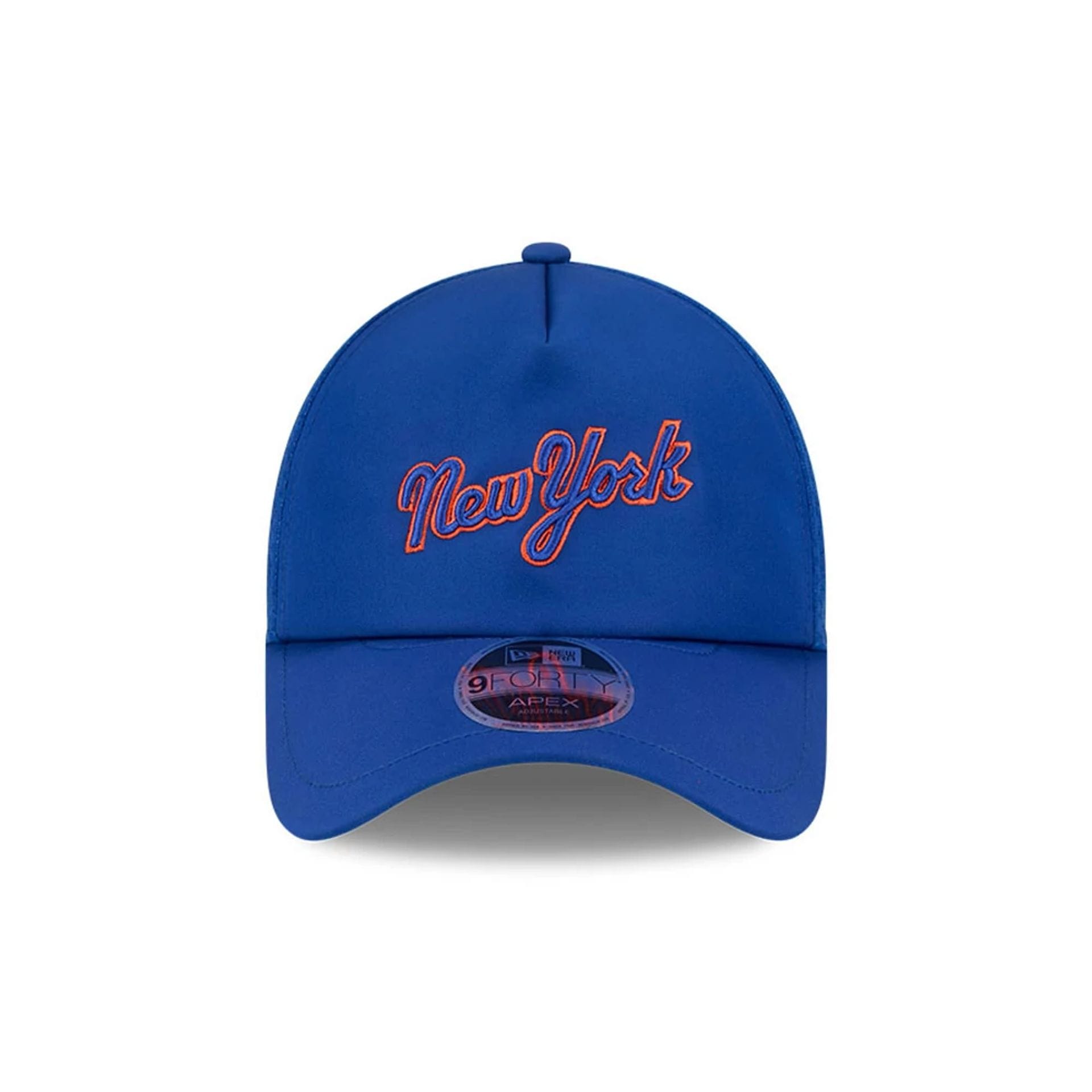 Pictured is this MLB Batting Practice 2026 New York Mets 9FORTY Apex cap in Blue. 2