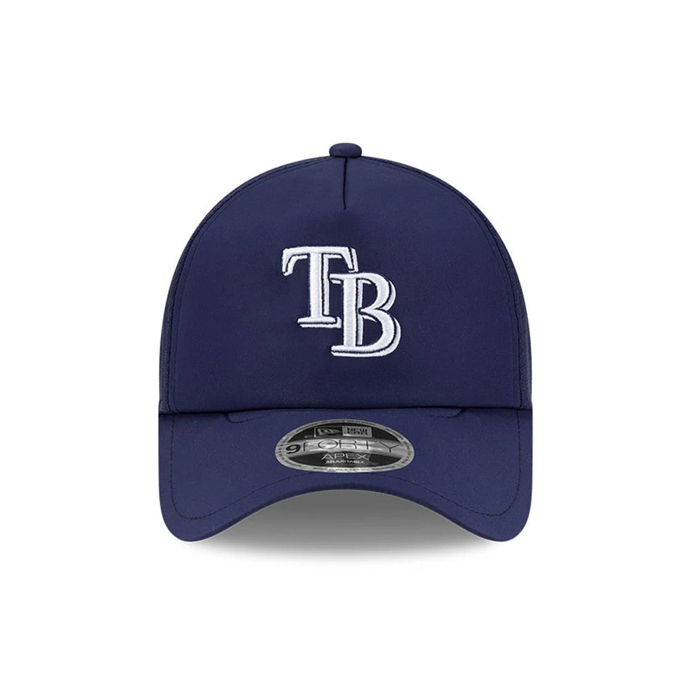 Pictured is this MLB Batting Practice 2026 Tampa Bay Rays 9FORTY Apex cap in navy. 2