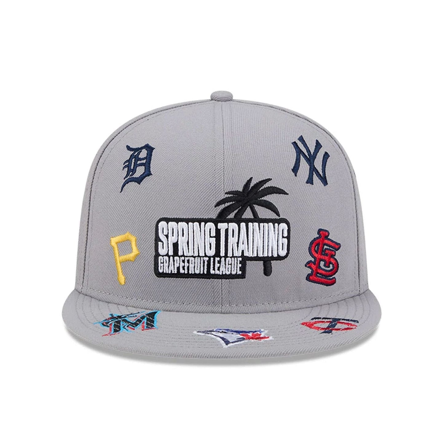 Pictured is this MLB Scattered Grapefruit League Logo 9FIFTY Snapback cap in grey. 2