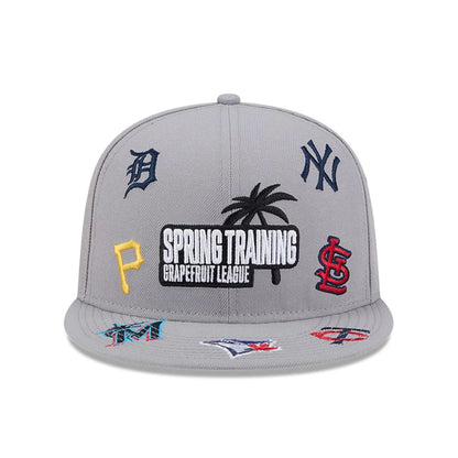Pictured is this MLB Scattered Grapefruit League Logo 9FIFTY Snapback cap in grey. 2