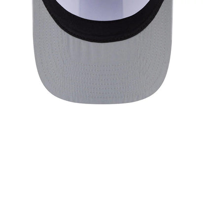LA Dodgers MLB Lines White New Era 9FIFTY A-Frame Snapback Adjustable Cap, inside view showing the grey undervisor and black internal sweatband, with New Era branded taping along the seams.