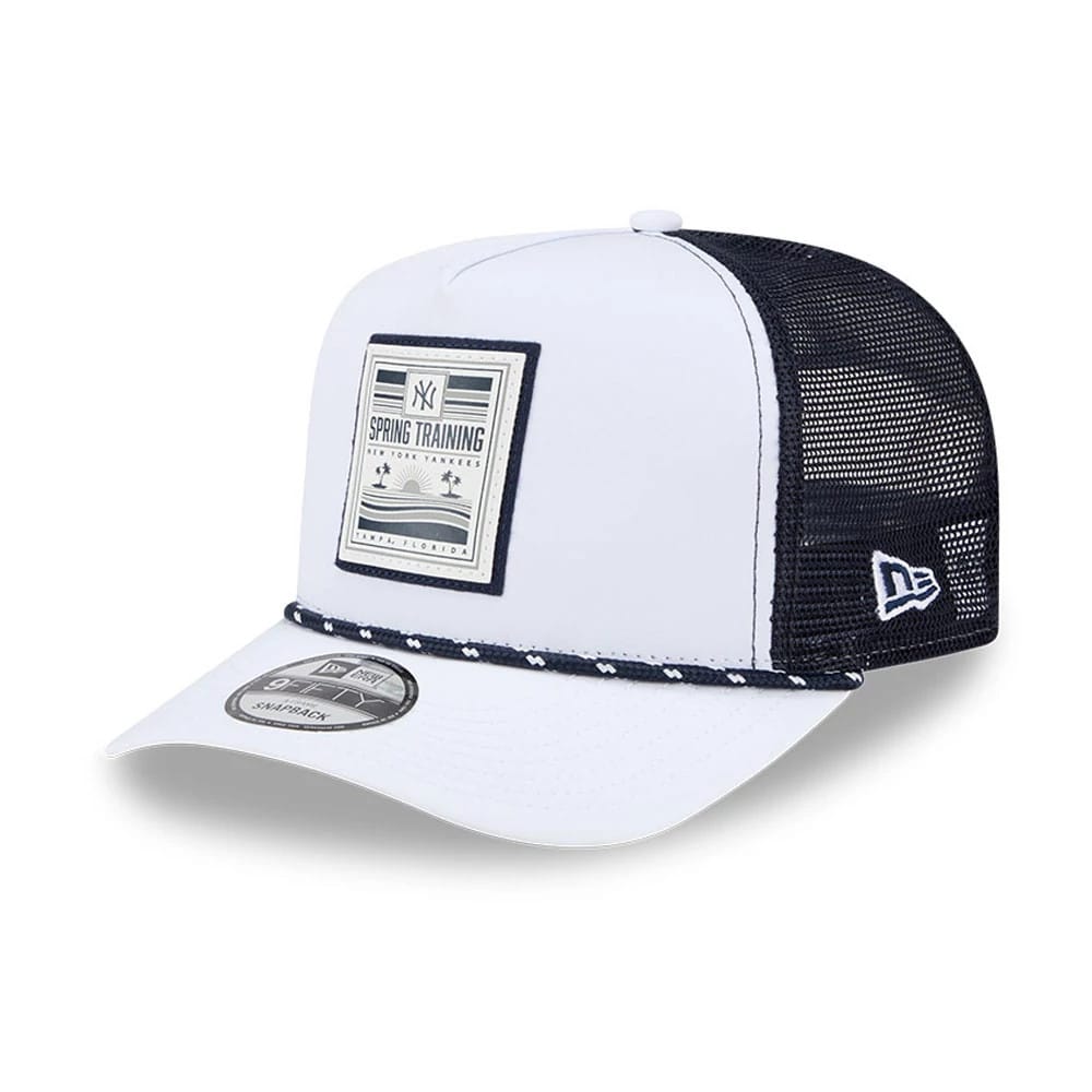 Pictured is this MLB Lines New York Yankees 9FIFTY A-Frame Snapback cap in white. 1