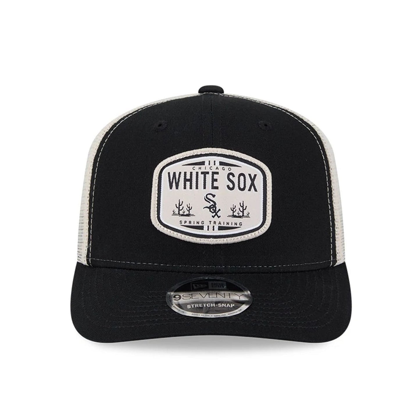 Pictured is this MLB Patch Chicago White Sox 9SEVENTY Stretch Snap cap in black. 3