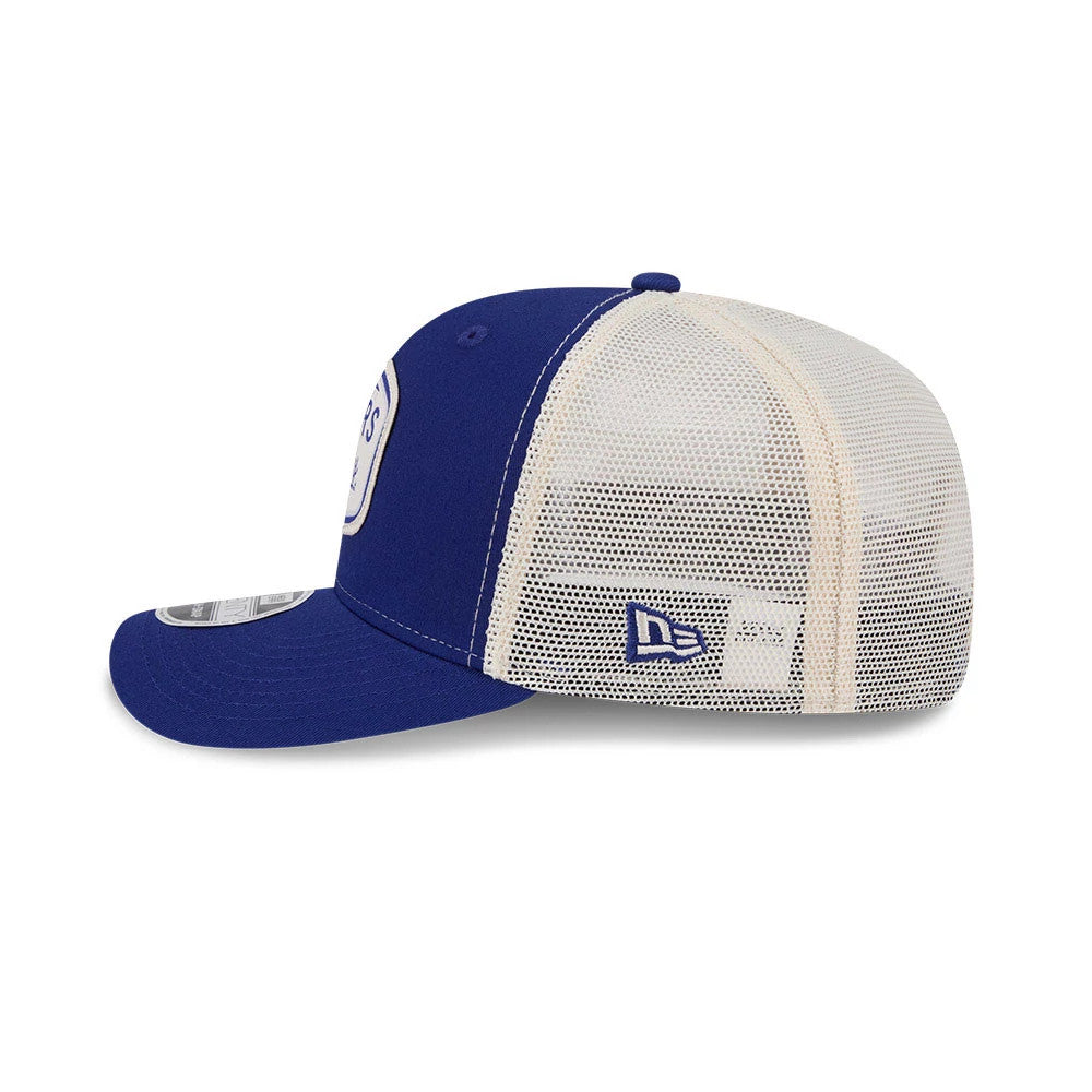 Pictured is this MLB Patch LA Dodgers 9SEVENTY Stretch Snap cap in dark blue. 5