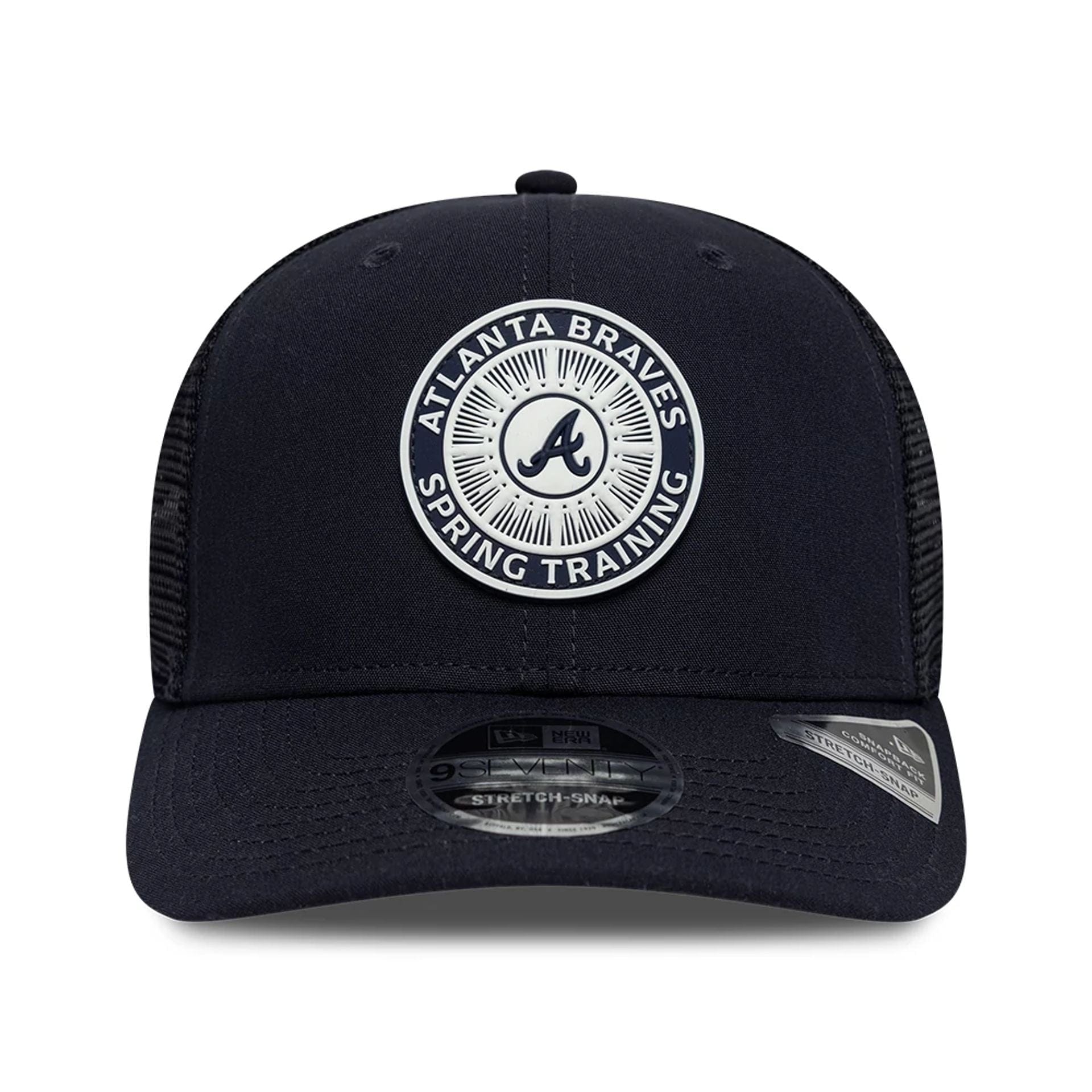 Pictured is this MLB Circles Atlanta Braves 9SEVENTY Stretch Snap cap in navy. 3