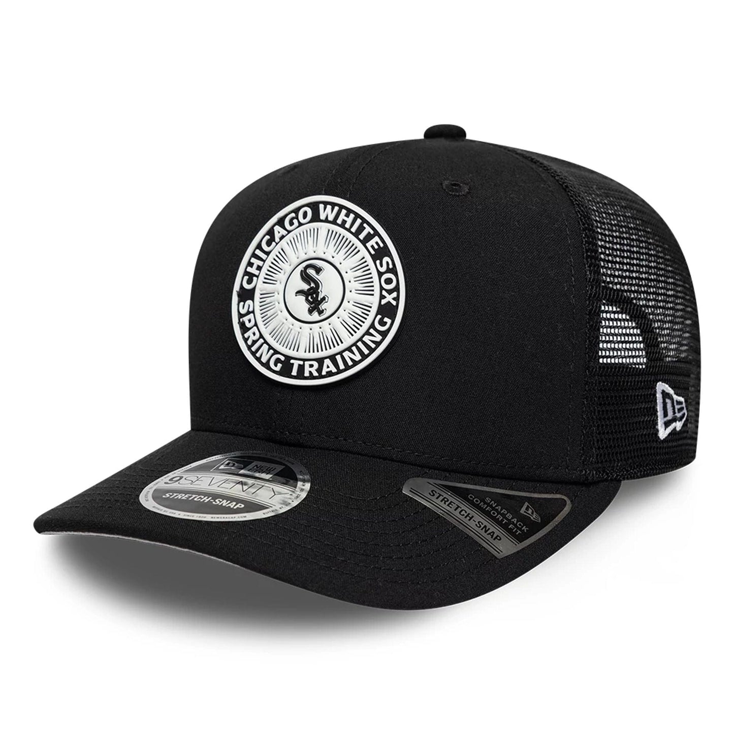 Pictured is this MLB Circles Chicago White Sox 9SEVENTY Stretch Snap cap in black. 1