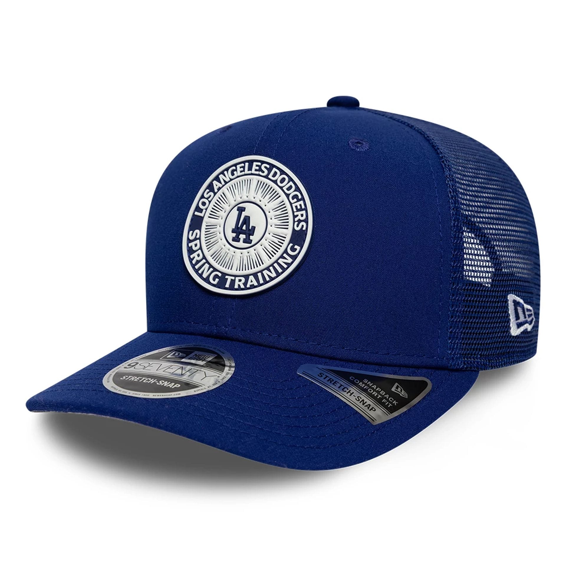 Pictured is this MLB Circles LA Dodgers 9SEVENTY Stretch Snap cap in dark blue. 1