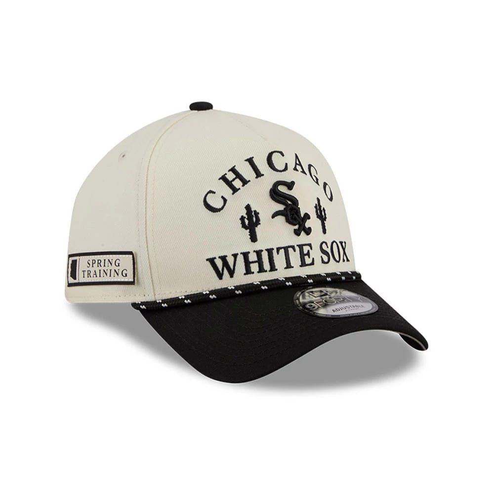 Pictured is this MLB Rope Chicago White Sox 9FORTY A-Frame cap in black. 1