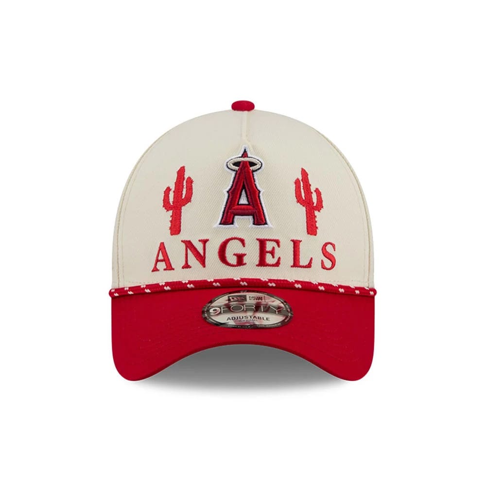 Pictured is this MLB Rope LA Angels 9FORTY A-Frame cap in red. 3