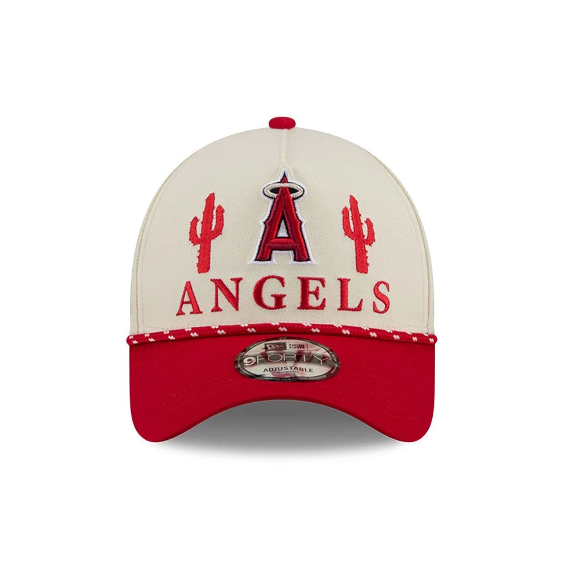 Pictured is this MLB Rope LA Angels 9FORTY A-Frame cap in red. 3
