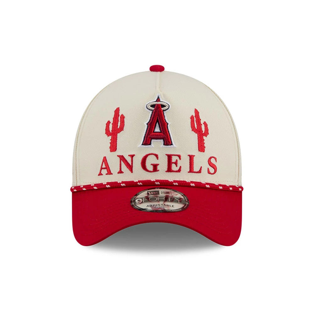 Pictured is this MLB Rope LA Angels 9FORTY A-Frame cap in red. 3