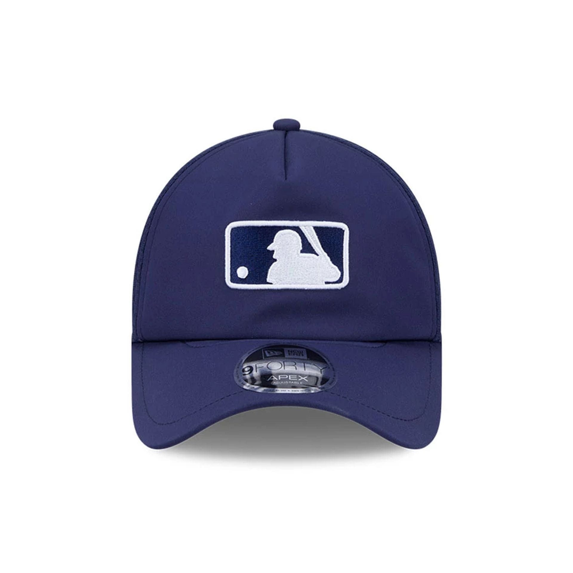 Pictured is this MLB Batting Practice 2026 MLB Logo 9FORTY Apex cap in navy. 2