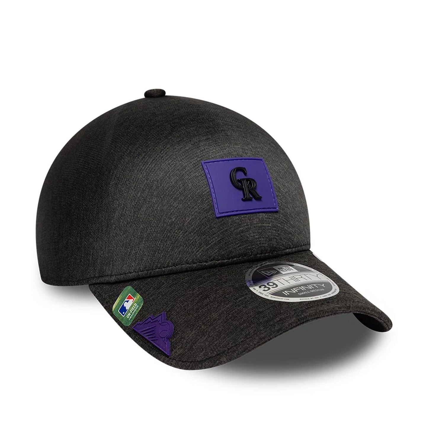 Pictured is this MLB Clubhouse Colorado Rockies 39THIRTY Infinity Stretch Fit cap in Black. 1
