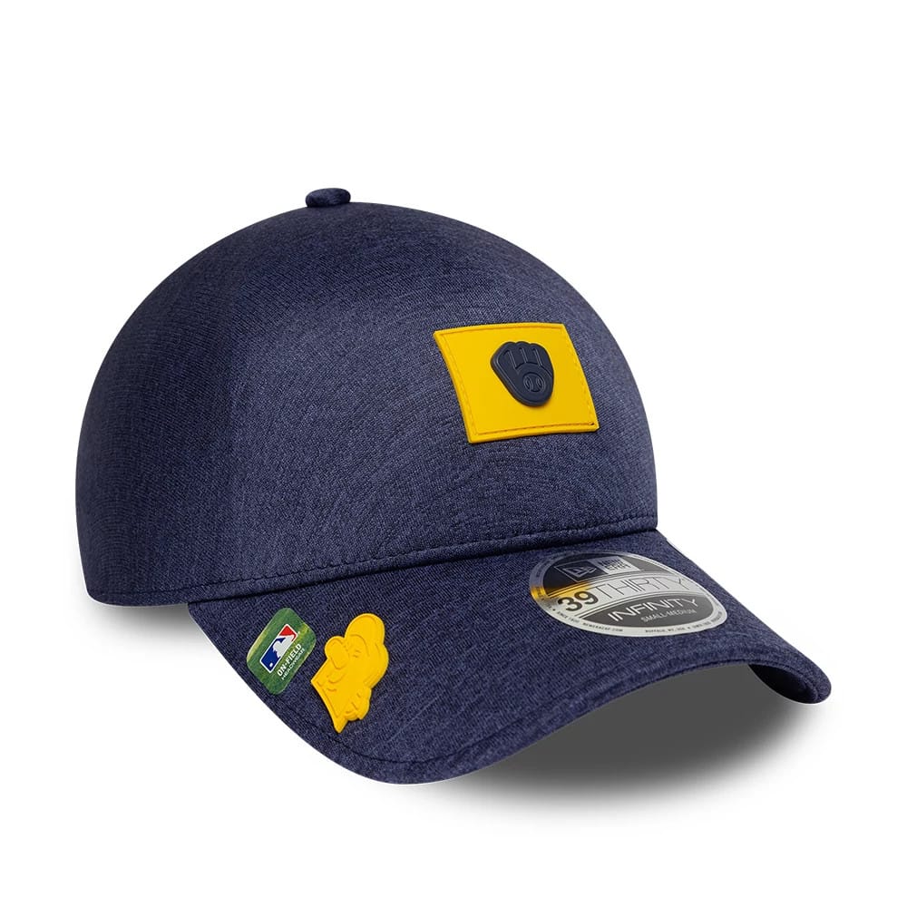 Pictured is this MLB Clubhouse Milwaukee Brewers 39THIRTY Infinity Stretch Fit cap in navy. 1