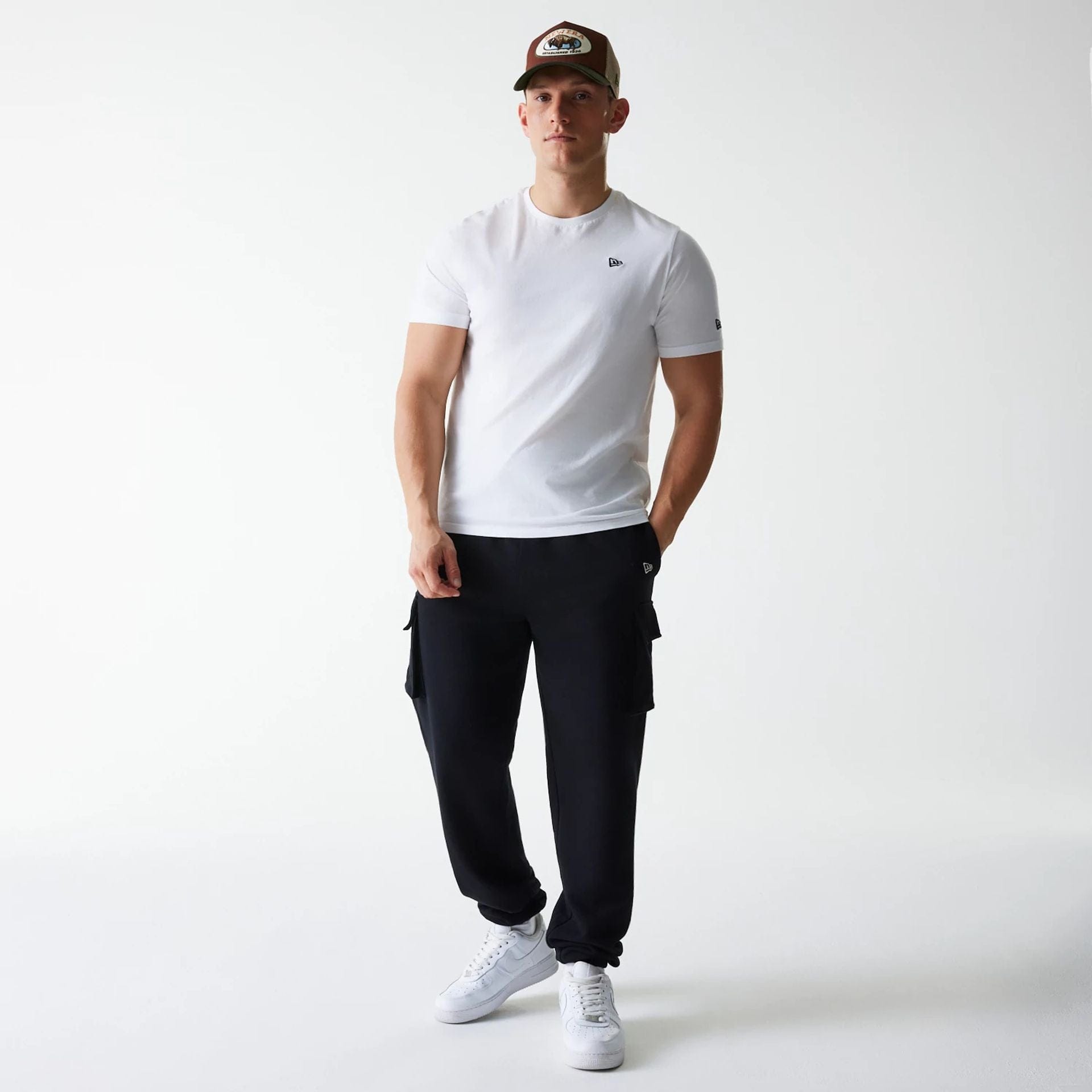 The model is wearing this New Era Cargo Joggers in black. 8