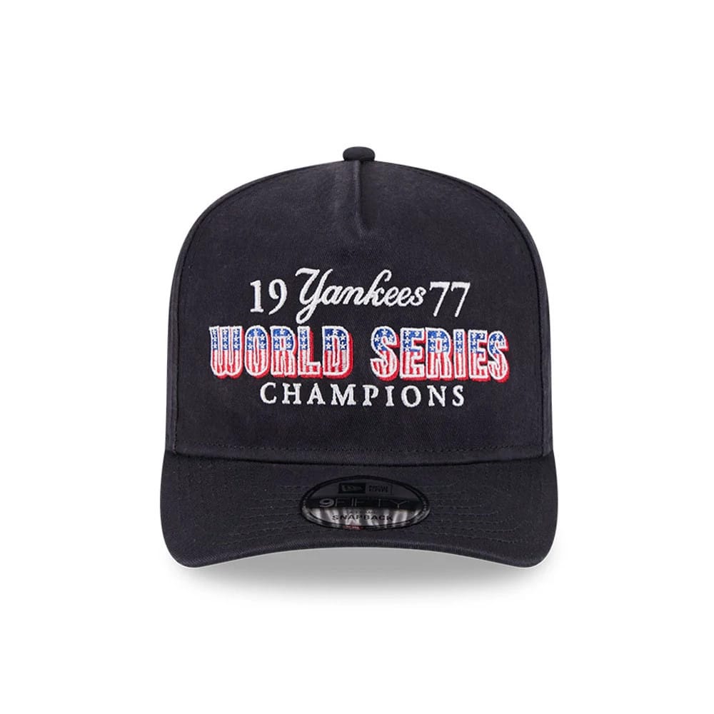 Pictured is this MLB Historic New York Yankees 9FIFTY A-Frame Snapback cap in navy. 3
