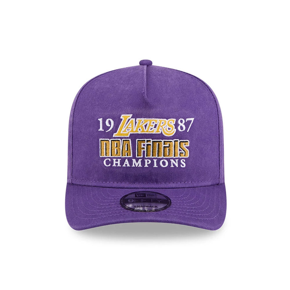 Pictured is this NBA Historic LA Lakers 9FIFTY A-Frame Snapback cap in purple. 3